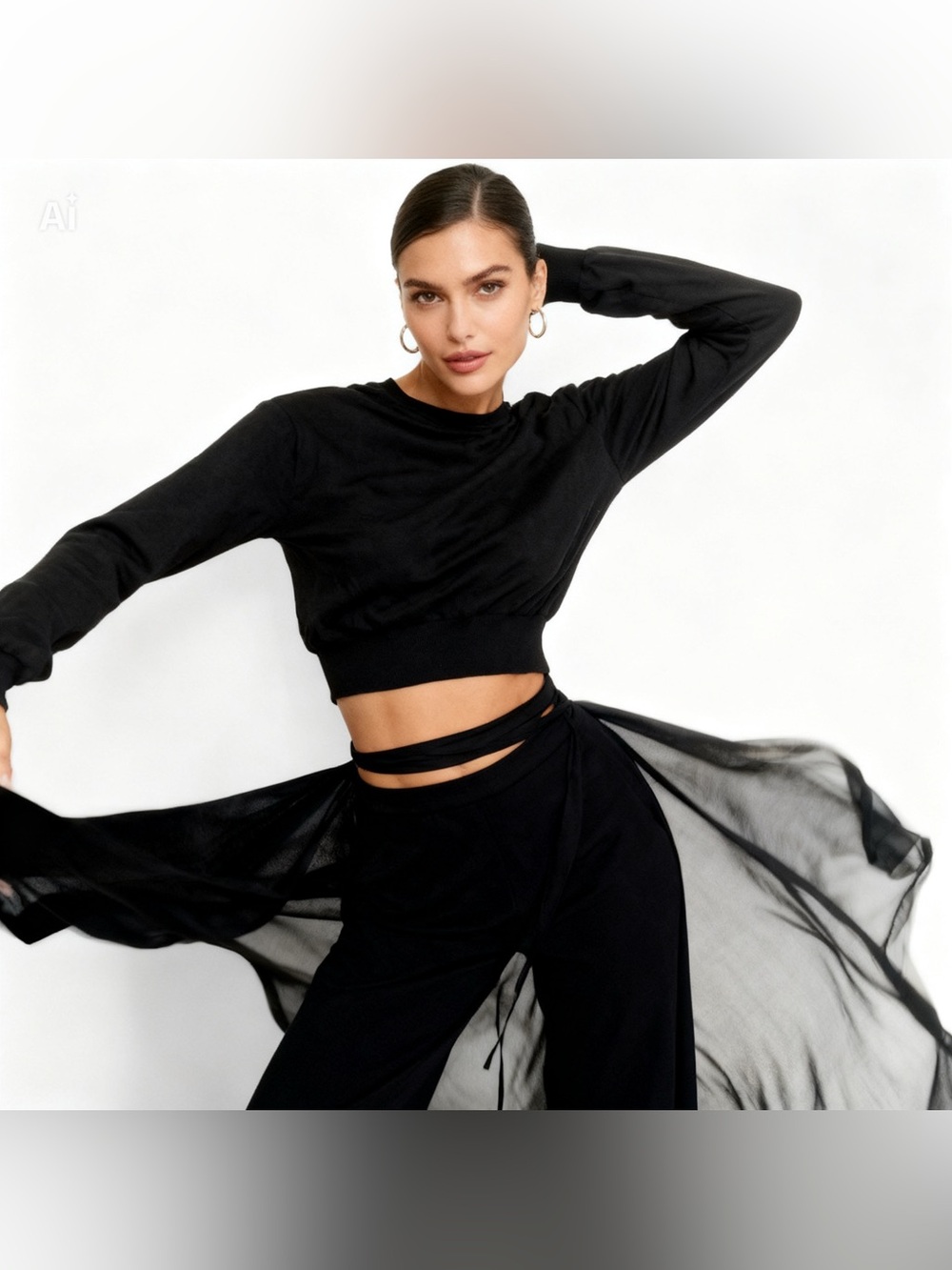 Long-Sleeve Crop Top with Wrap Detail - Women Size S